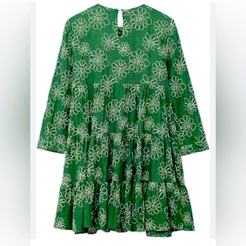 ZARA GREEN DIANA FLORAL EMBROIDERED RUFFLED FRILLED HEM VOLUMINOUS SWING DRESS